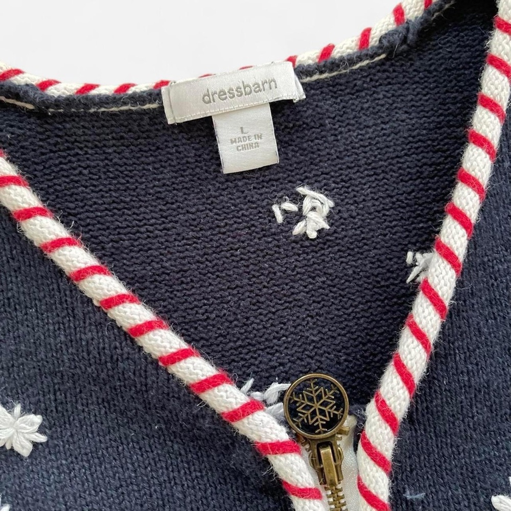 Dress Barn Navy Blue Knit Christmas Holiday Snowman Penguin Embroidered Cardigan - Picture 3 of 7